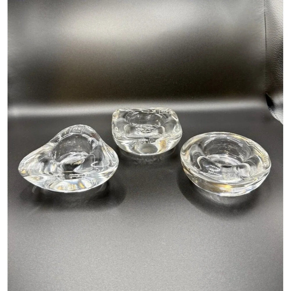 IVV Art Glass Votives Set Of 3 Circle Triangle Square Heavy Blown Made In Italy